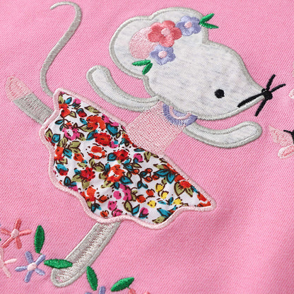 Cute pink embroidered long-sleeved hoodie for girls