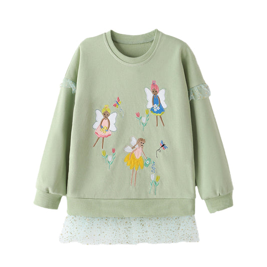 Fairy Girl Long-Sleeved Embroidered Mesh Children’s Hoodie