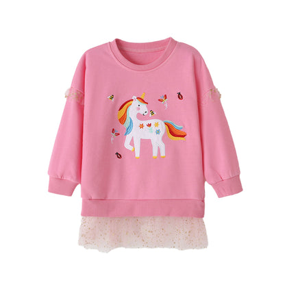 Unicorn-themed, cute lace-trimmed girls hoodie