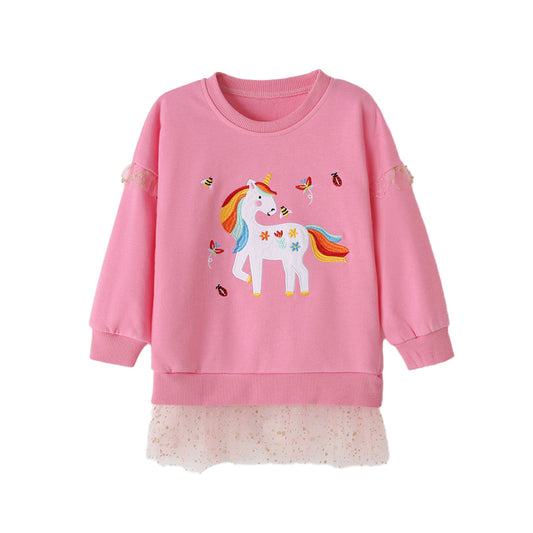 Unicorn-themed, cute lace-trimmed girls hoodie