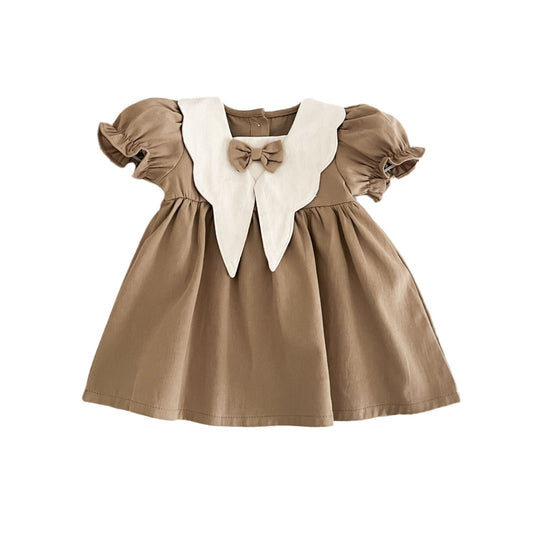 Baby girl dress with short sleeves and retro college style neckline