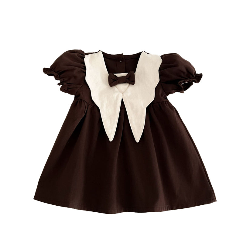 Baby girl dress with short sleeves and retro college style neckline