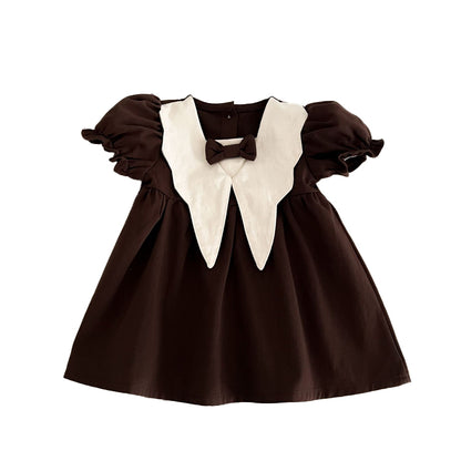 Baby girl dress with short sleeves and retro college style neckline
