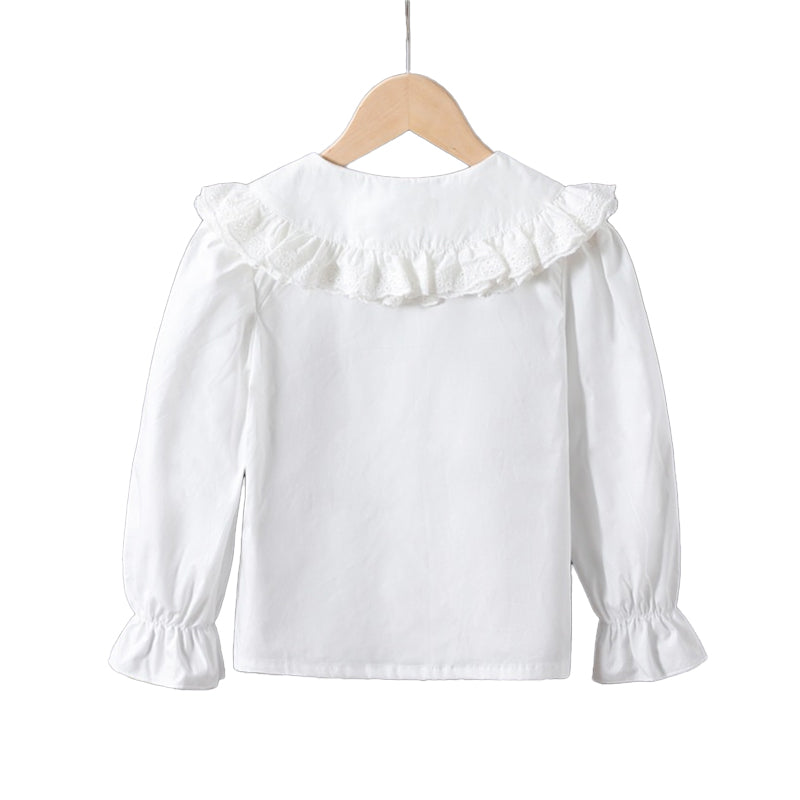 Childrens long-sleeved cotton shirt, college-style blouse, white shirt
