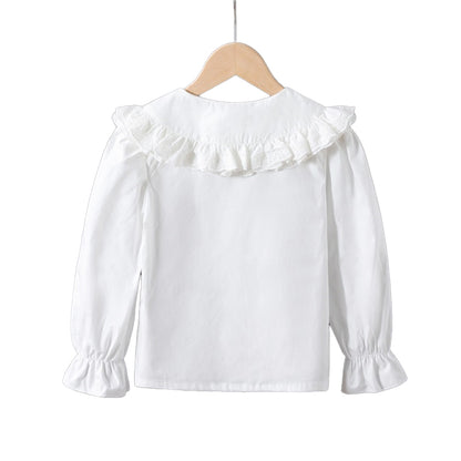 Childrens long-sleeved cotton shirt, college-style blouse, white shirt