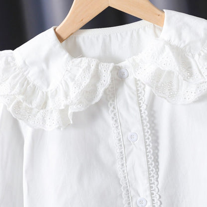 Childrens long-sleeved cotton shirt, college-style blouse, white shirt