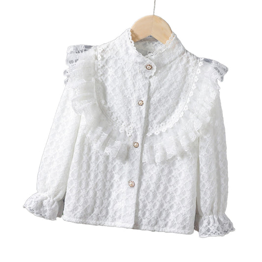 Plaid shirt for children, made of pure cotton with stylish princess-style long sleeves
