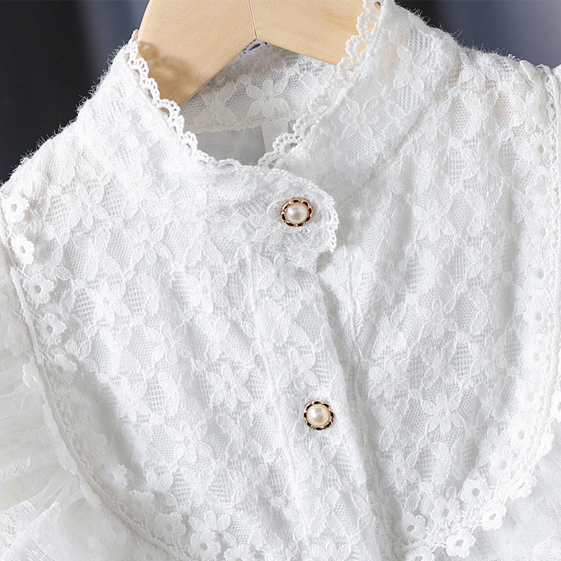 Plaid shirt for children, made of pure cotton with stylish princess-style long sleeves