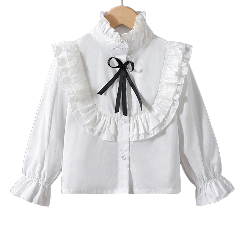 Pure cotton stand-collar lace-style, fashionable and stylish princess dress shirt for girls with long sleeves