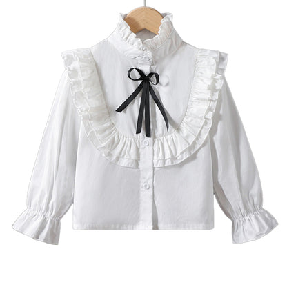 Pure cotton stand-collar lace-style, fashionable and stylish princess dress shirt for girls with long sleeves