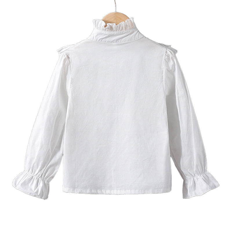 Pure cotton stand-collar lace-style, fashionable and stylish princess dress shirt for girls with long sleeves