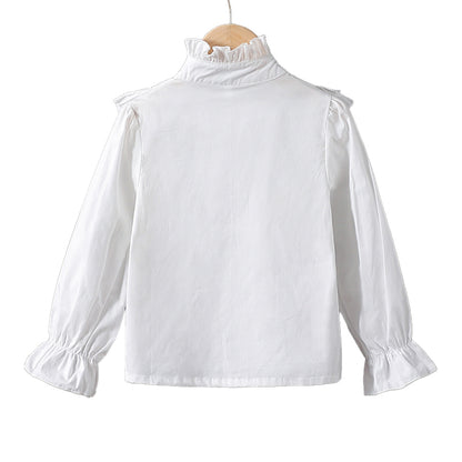 Pure cotton stand-collar lace-style, fashionable and stylish princess dress shirt for girls with long sleeves