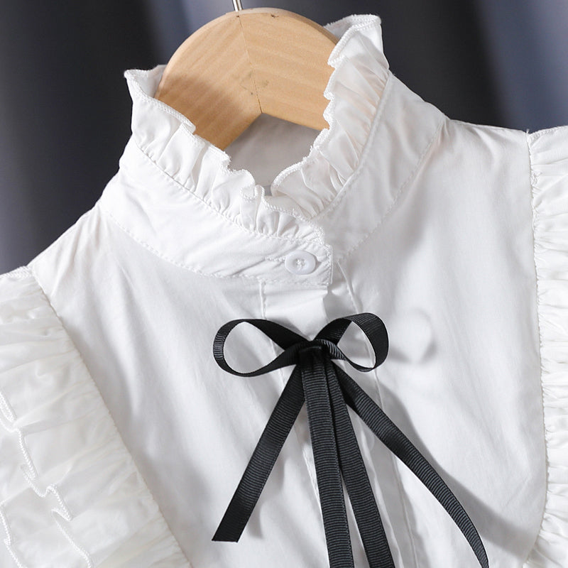 Pure cotton stand-collar lace-style, fashionable and stylish princess dress shirt for girls with long sleeves