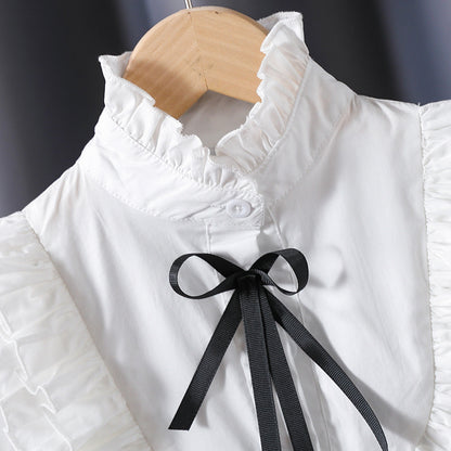 Pure cotton stand-collar lace-style, fashionable and stylish princess dress shirt for girls with long sleeves