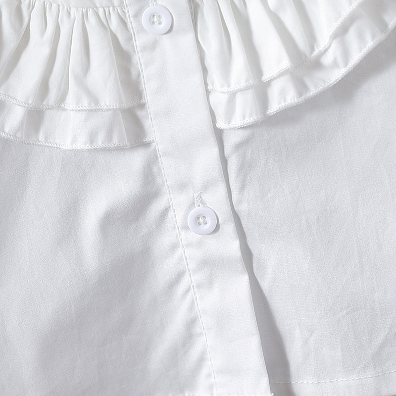 Pure cotton stand-collar lace-style, fashionable and stylish princess dress shirt for girls with long sleeves