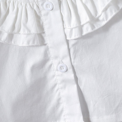 Pure cotton stand-collar lace-style, fashionable and stylish princess dress shirt for girls with long sleeves