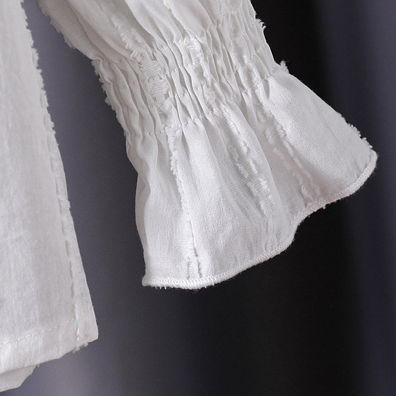 Lace double-collared sweater shirt, childrens white top, pure cotton long-sleeved shirt for girls