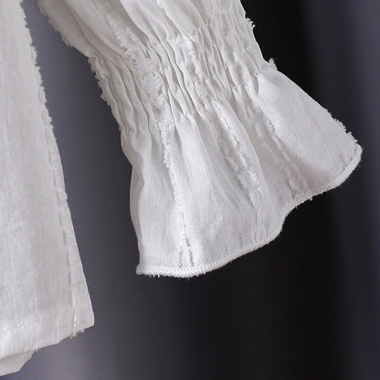 Lace double-collared sweater shirt, childrens white top, pure cotton long-sleeved shirt for girls