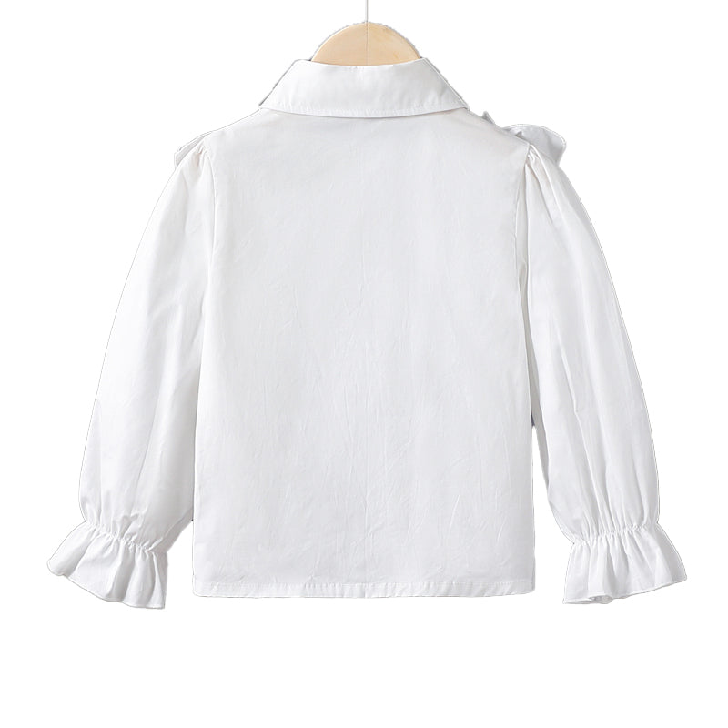 Childrens white cotton lace ruffled collar stylish princess dress shirt for girls with long sleeves