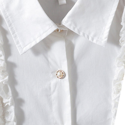 Childrens white cotton lace ruffled collar stylish princess dress shirt for girls with long sleeves