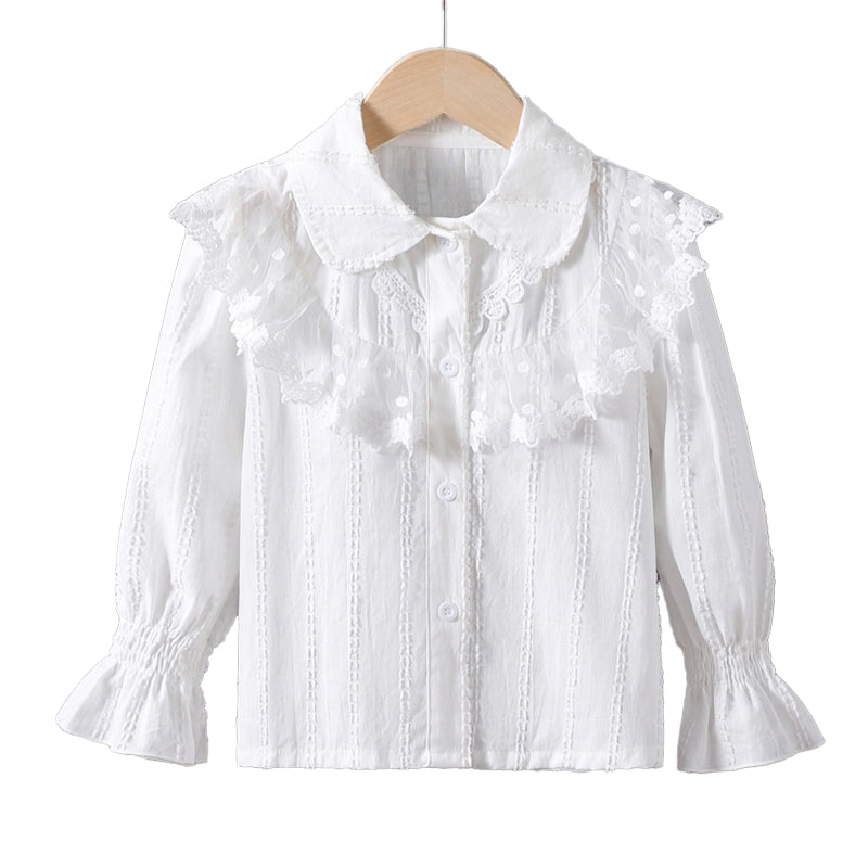 Pure cotton baby collar white blouse, cardigan, long-sleeved shirt