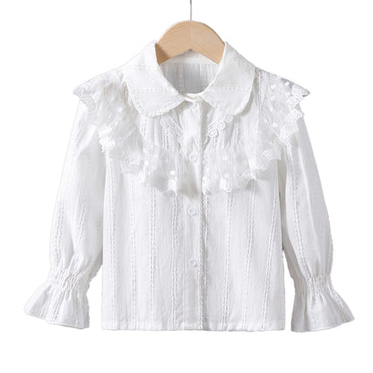 Pure cotton baby collar white blouse, cardigan, long-sleeved shirt