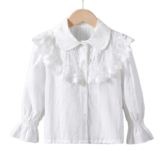 Pure cotton baby collar white blouse, cardigan, long-sleeved shirt