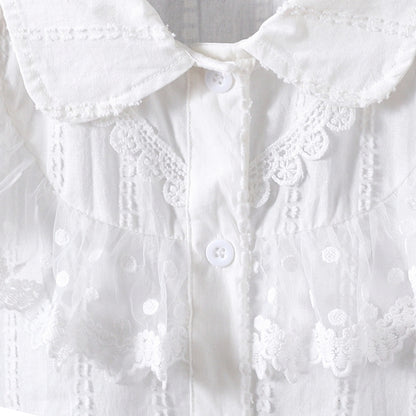 Pure cotton baby collar white blouse, cardigan, long-sleeved shirt