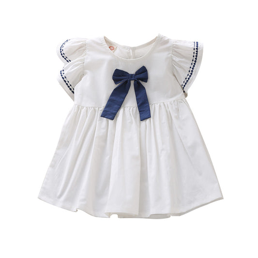 Childrens embroidered short-sleeved A-line dress