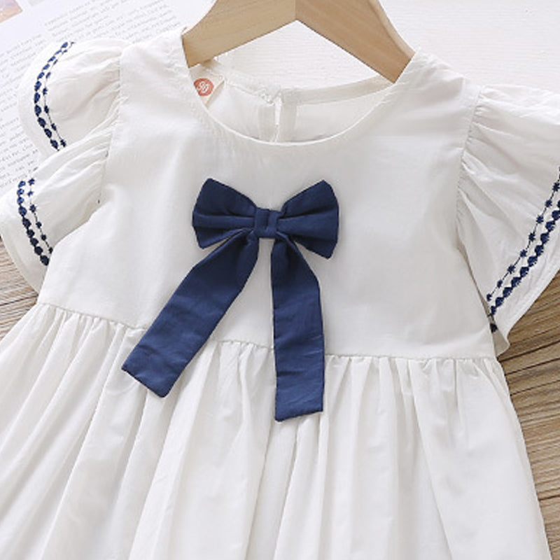 Childrens embroidered short-sleeved A-line dress