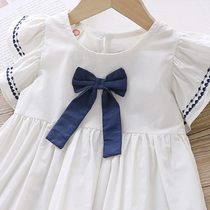 Childrens embroidered short-sleeved A-line dress