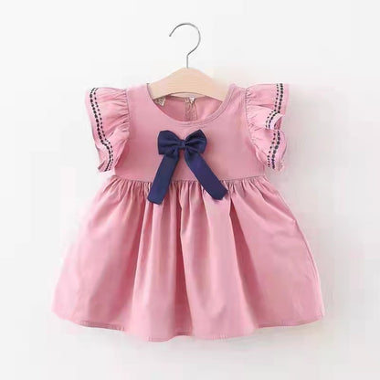Childrens embroidered short-sleeved A-line dress