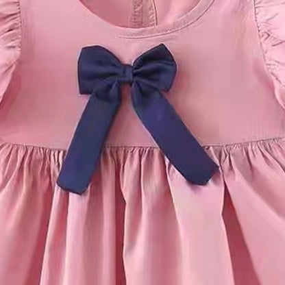 Childrens embroidered short-sleeved A-line dress