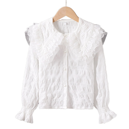 Doll-neck sweater princess top for girls, long-sleeved shirt