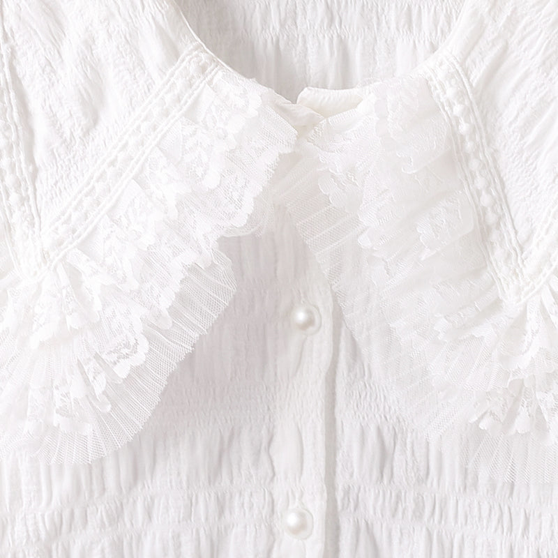 Doll-neck sweater princess top for girls, long-sleeved shirt