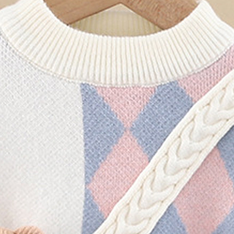 Girls Cartoon Pocket Bear Knit Base Layer