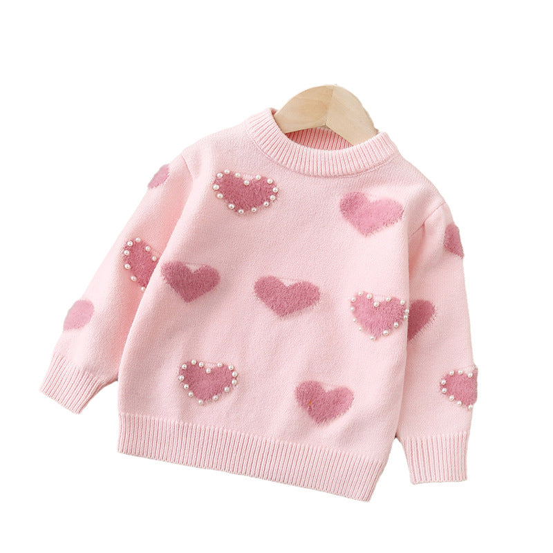 Pearl Hearted Hoodie Sweet Princess Fashion Sweater Knit Top