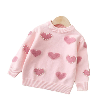 Pearl Hearted Hoodie Sweet Princess Fashion Sweater Knit Top