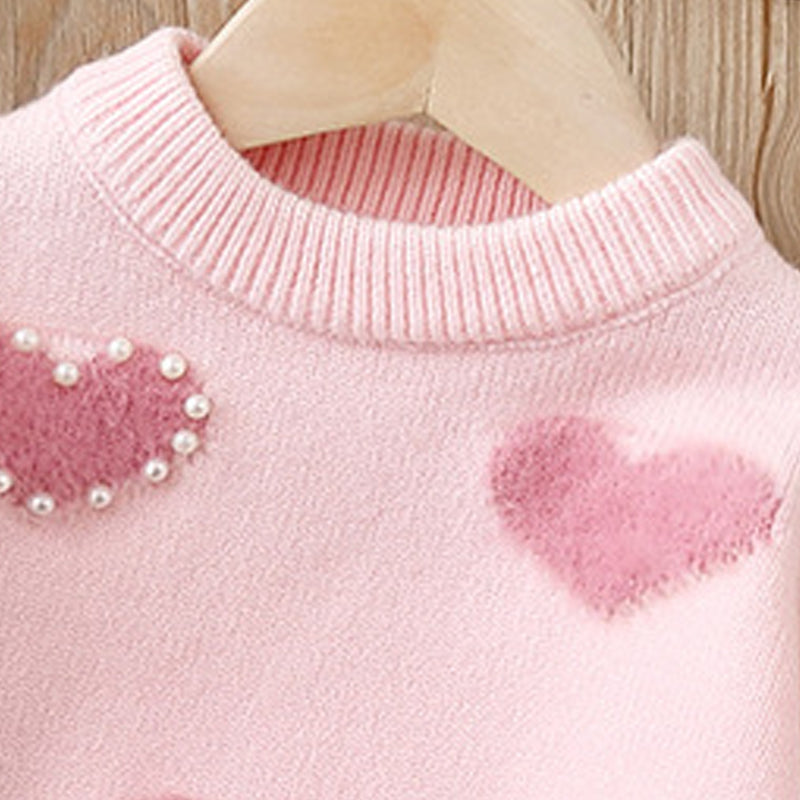 Pearl Hearted Hoodie Sweet Princess Fashion Sweater Knit Top