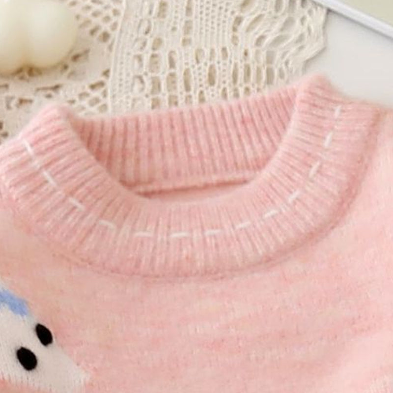 Forest-themed artistic embroidered hoodie sweater, loose and simple style with cartoon-inspired Japanese knit design