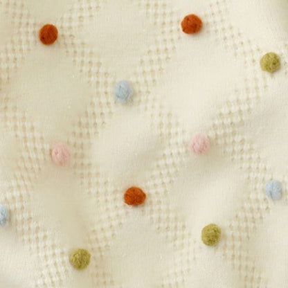 Childrens round-neck pullover sweater with colorful dots and long sleeves