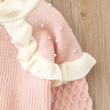 Lace-trimmed, flocked, thickened childrens clothing: Flocked, warm-keeping round-neck knitted base layer