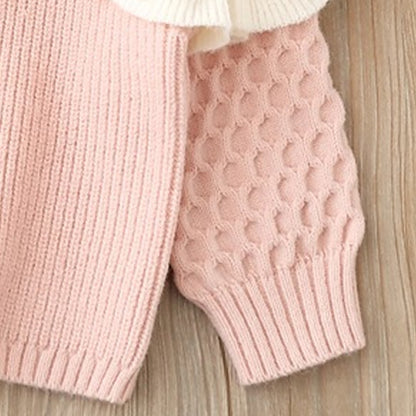 Lace-trimmed, flocked, thickened childrens clothing: Flocked, warm-keeping round-neck knitted base layer