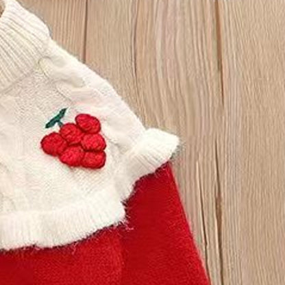Hand-knitted sweater with velvet trim and thick fabric for baby girls and young girls