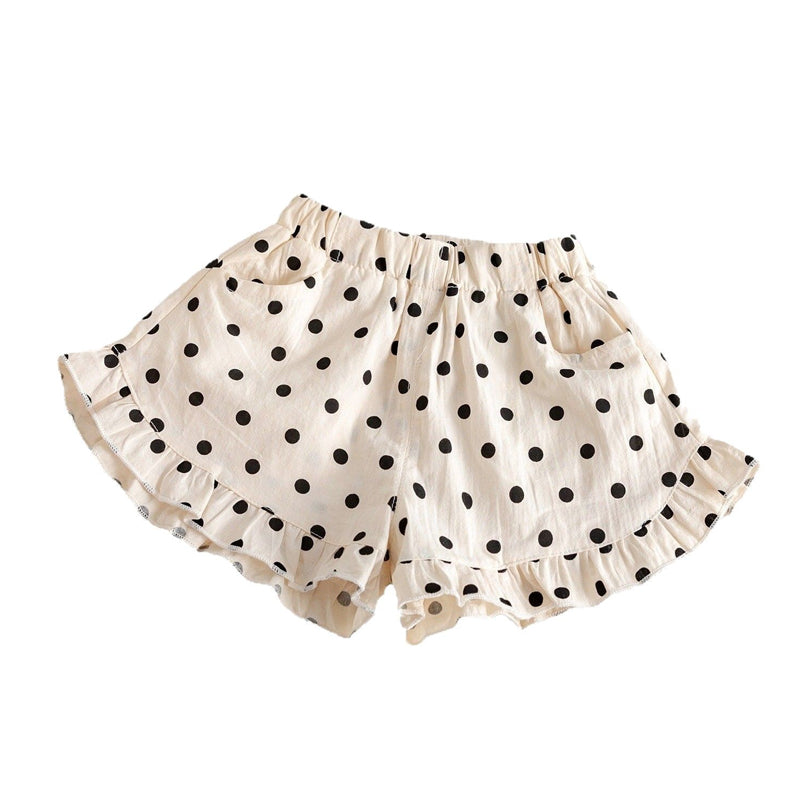 Fashionable thin lace top with polka-dot casual shorts