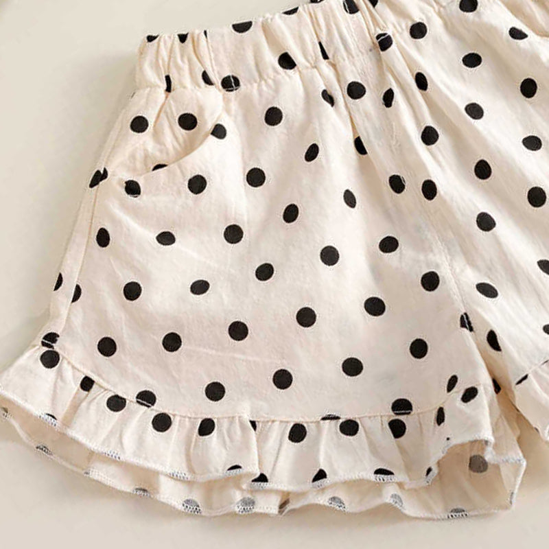 Fashionable thin lace top with polka-dot casual shorts
