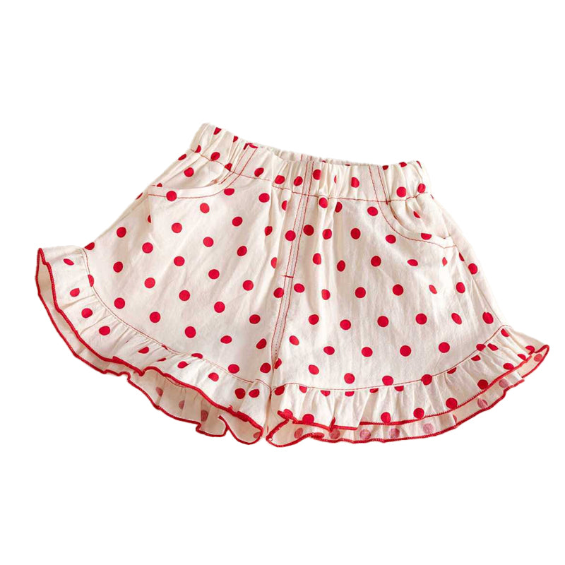 Fashionable thin lace top with polka-dot casual shorts