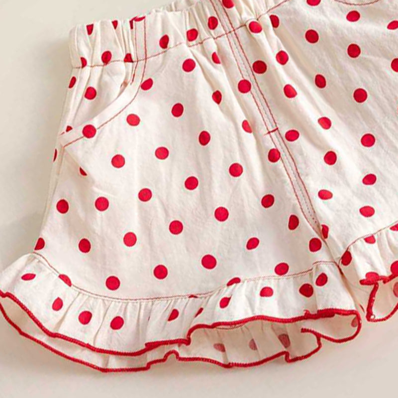 Fashionable thin lace top with polka-dot casual shorts