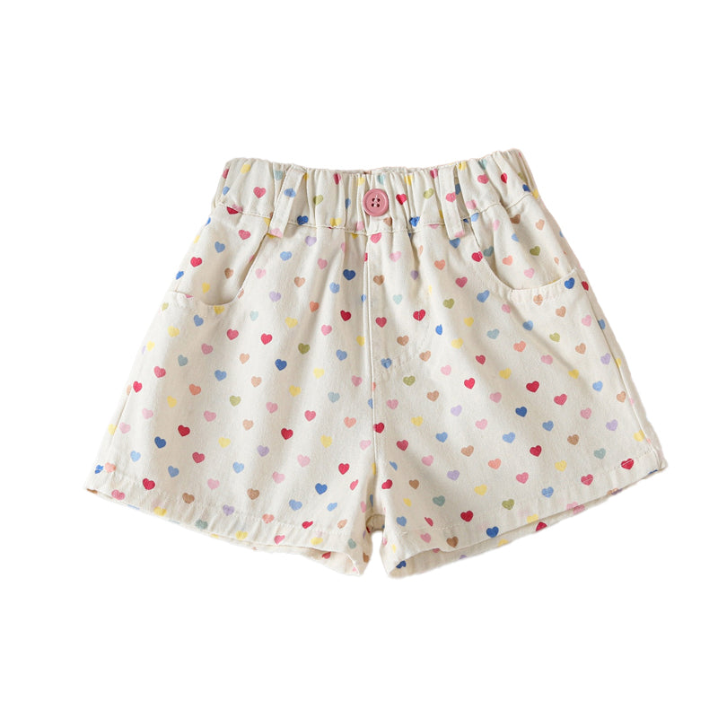 Versatile heart-patterned floral pants, loose hiking shorts