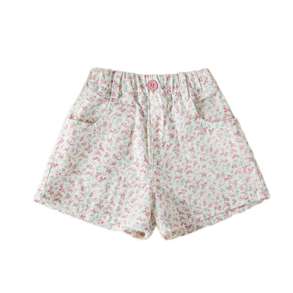 Versatile heart-patterned floral pants, loose hiking shorts